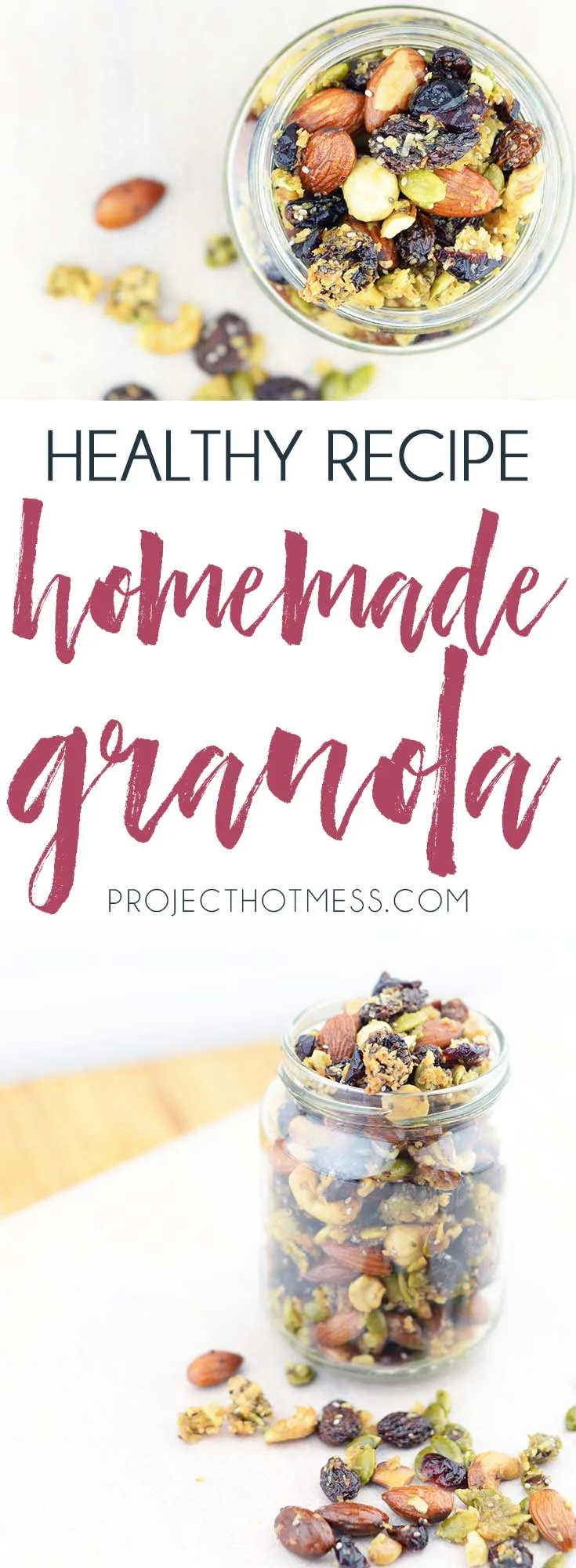 If I don't have a healthy snack on hand I'll start eating everything in sight, which is why this easy healthy homemade granola recipe hits the spot. Yum! Healthy Granola | Granola Recipe | Homemade Granola | Paleo | Paleo Granola | Gluten Free | Gluten Free Granola | Vegan | Vegan Granola | Easy Granola | Paleo Snack