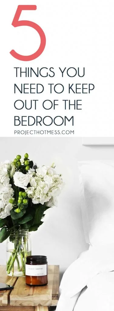 Your bedroom is supposed to be your sanctuary, but can quickly become a room of chaos. Here are 5 things to keep out of the bedroom to keep it calm and cozy. Keeping House | Bedroom Styling | Bedroom Organisation | Hygge Bedroom | Calm Bedroom |