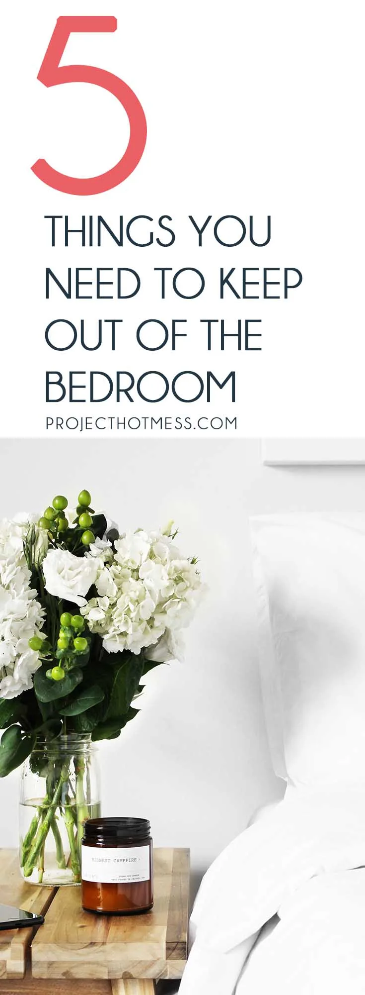 Your bedroom is supposed to be your sanctuary, but can quickly become a room of chaos. Here are 5 things to keep out of the bedroom to keep it calm and cozy.  Keeping House | Bedroom Styling | Bedroom Organisation | Hygge Bedroom | Calm Bedroom |