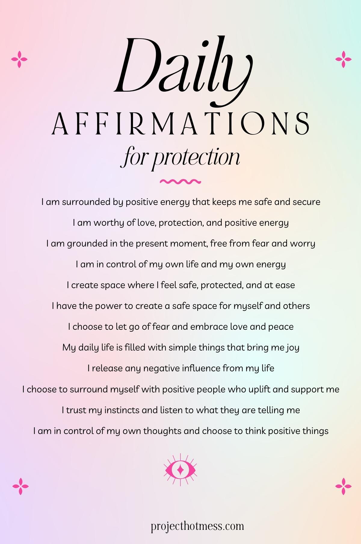 Unlock the power of protection affirmations with 77 empowering statements for your mind, body, and soul. Discover how to shield yourself from negative emotions, energy drains, and life's challenges while improving your mental health and well-being. Create a safe space and embrace a more positive, fulfilling life